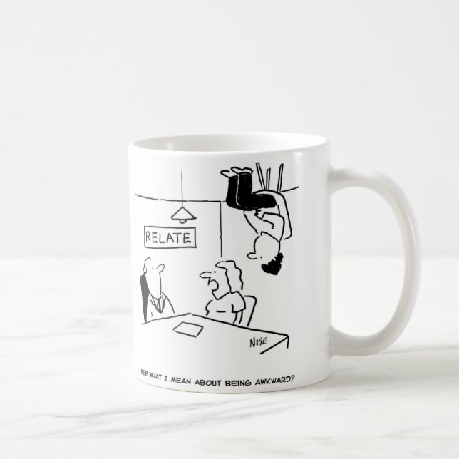 Awkward husband sitting on the ceiling. Funny Coffee Mug (Right)
