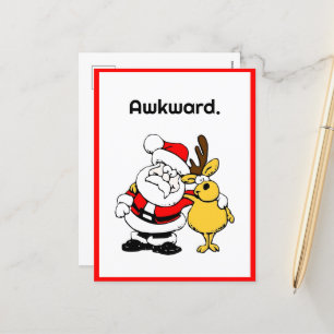Awkward Santa Selfie, Funny Holiday Cartoon Postcard