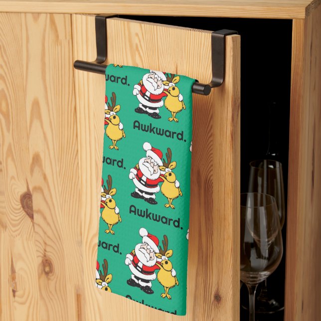 Awkward Santa Selfie, Holiday Kitchen Towel (Thirds Fold)