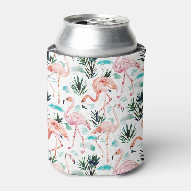 AWKWARRRD Watercolor Pink Flamingo Can Cooler (Can Front)