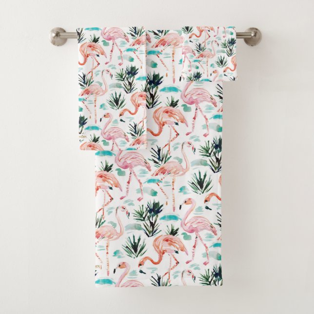 AWKWARRRD Watercolor Pink Flamingos Bath Towel Set (Insitu)