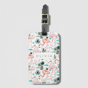 AWKWARRRD Watercolor Pink Flamingos Custom Luggage Tag