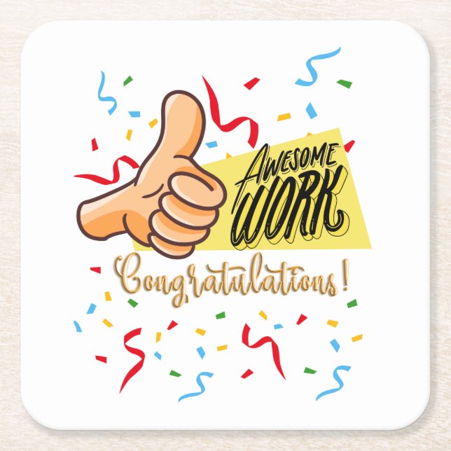 awsome work congratulations square paper coaster (Front)