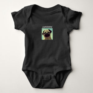 Awww Cutest Pug Ever Cute Puppy Adorable Cartoon Baby Bodysuit