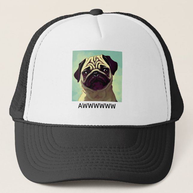 AWWW Cutest Pug Ever Puppy Dog Eyes Trucker Hat (Front)