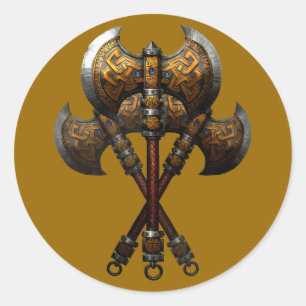 ax fighting axes battle classic round sticker