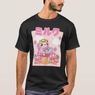 Axalotl Strawberry Milk Japanese Vaporwave Cottage T-Shirt