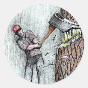Axe Man no chainsaw Classic Round Sticker