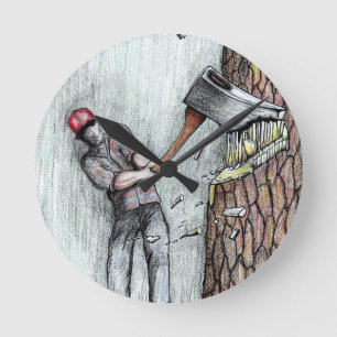 Axe Man no chainsaw Round Clock