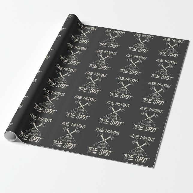 Axe Marks The Spot Funny Axe Throwing Woodworking Wrapping Paper (Unrolled)