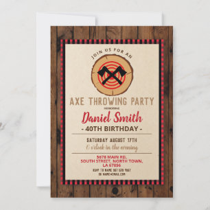 Axe Throwing Birthday Fun Wood Lumberjack Plaid Invitation