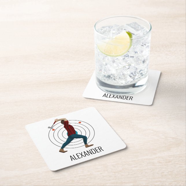 Axe Throwing Square Paper Coaster (Insitu)
