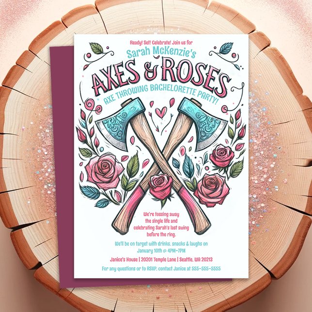 Axes & Roses - Axe Throwing Bachelorette Party Invitation (Creator Uploaded)