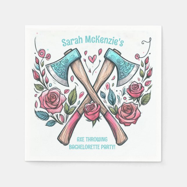 Axes & Roses - Axe Throwing Bachelorette Party Napkin (Front)