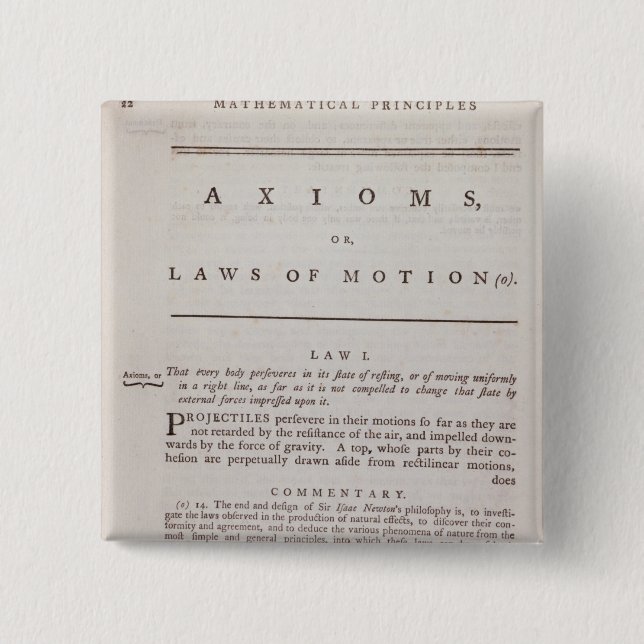 Axioms, or Laws of Motion, from Volume I 15 Cm Square Badge (Front)