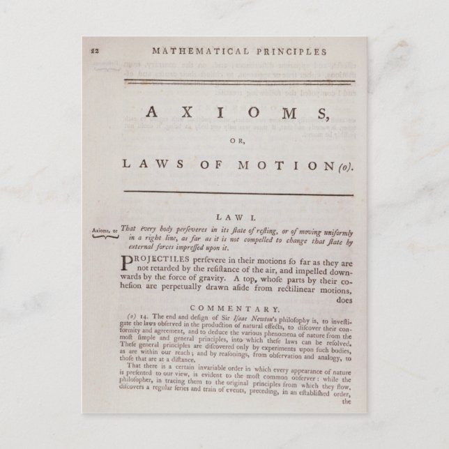 Axioms, or Laws of Motion, from Volume I Postcard (Front)