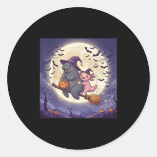 Axolotl And Manatee Witch Hat Pumpkin Halloween Co Classic Round Sticker