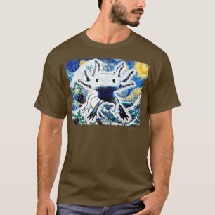 Axolotl and Starry Night Great Wave Van Gogh Art P T-Shirt