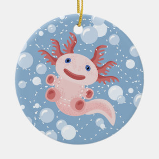 Axolotl and the Bubbles Bold Vector Design Ceramic Tree Decoration