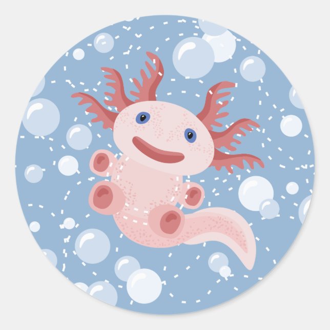 Axolotl and the Bubbles Bold Vector Design Classic Round Sticker (Front)
