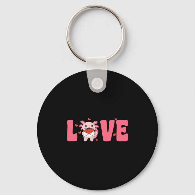 Axolotl Animals With Hearts Love Premium Tri-blend Key Ring (Front)