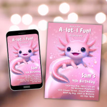 Axolotl Birthday Invitation Girl Pink Axolotl Part