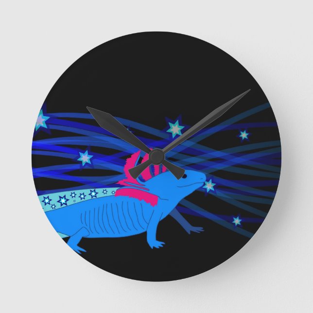 Axolotl Blau mit Sternen Round Clock (Front)