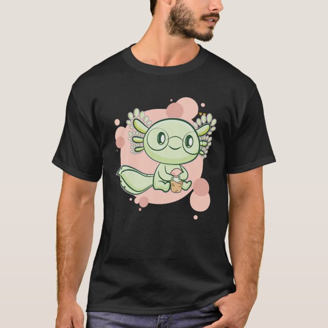 Axolotl Boba Cute Anime Kawaii Pastel Goth Pearl B T-Shirt (Front)