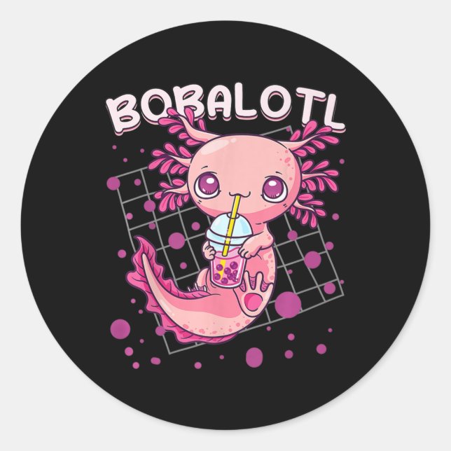 Axolotl Boba Tea Bubble Tea Kawaii Anime Japanese  Classic Round Sticker (Front)