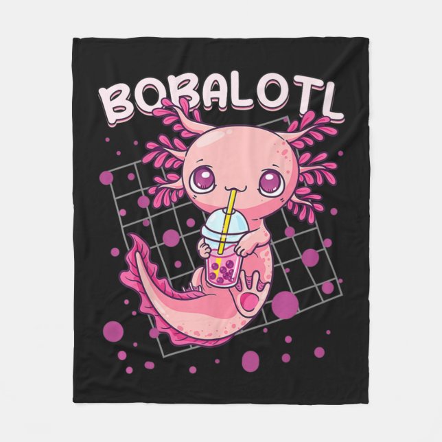 Axolotl Boba Tea Bubble Tea Kawaii Anime Japanese  Fleece Blanket (Front)