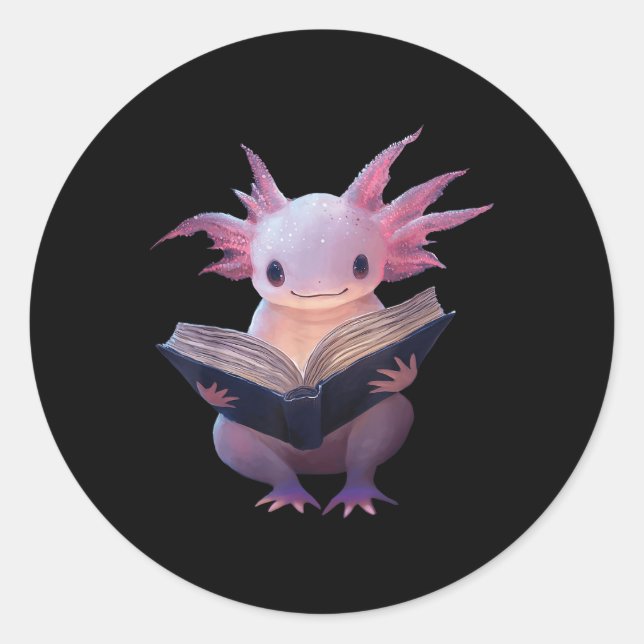 Axolotl Bookworm Reading Book Funny Kawaii Graphic Classic Round Sticker (Front)