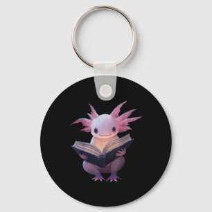 Axolotl Bookworm Reading Book Funny Kawaii Graphic Key Ring