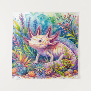 Axolotl Botanical Watercolor Art Tapestry
