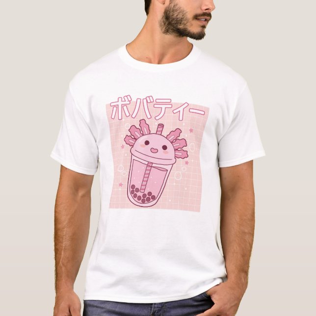 Axolotl Bubble Milk Tea Boba Cute Axolotl Kawaii A T-Shirt (Front)