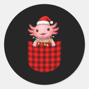 Axolotl Buffalo Red Plaid Cket Christmas Funny Men Classic Round Sticker