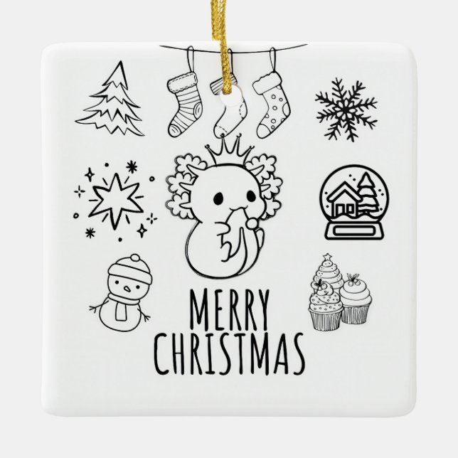 Axolotl christmas ceramic ornament (Front)