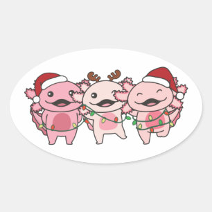 Axolotl Christmas Christmas Animals Sweet Axolotls Oval Sticker