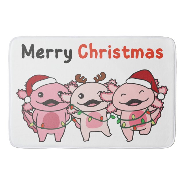 Axolotl Christmas Cute Axolotls Merry Christmas Bath Mat (Front)