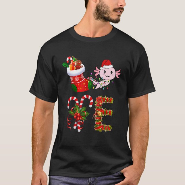 Axolotl Christmas Lights Led  Santa Hat Christmas T-Shirt (Front)