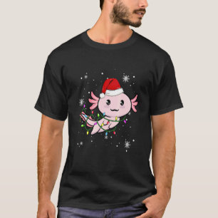 Axolotl Christmas Lights Led  Santa Hat Christmas T-Shirt