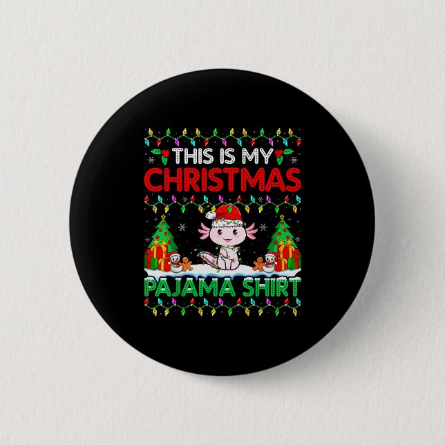 Axolotl Christmas Santa Hat Pajama Shirt Axolotl L 6 Cm Round Badge (Front)