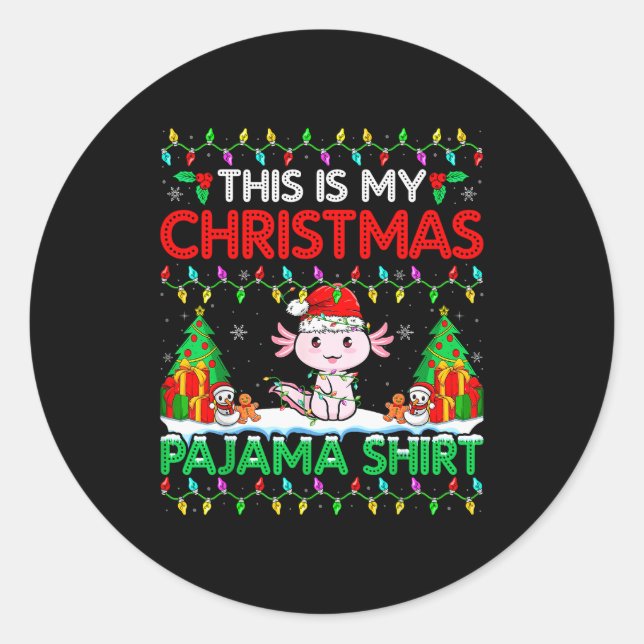 Axolotl Christmas Santa Hat Pajama Shirt Axolotl L Classic Round Sticker (Front)