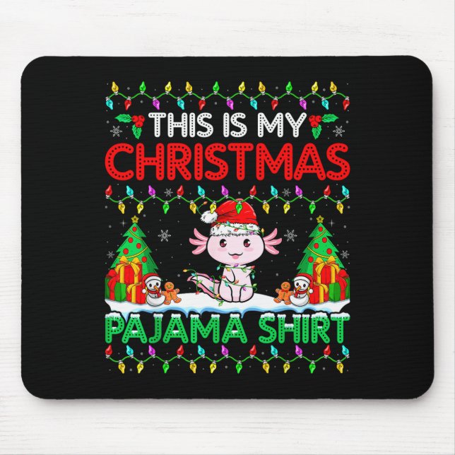 Axolotl Christmas Santa Hat Pajama Shirt Axolotl L Mouse Mat (Front)