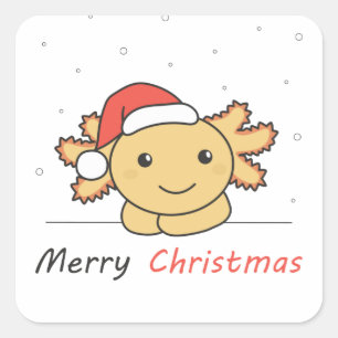 Axolotl Christmas Snow Winter Animals Axolotls Squ Square Sticker