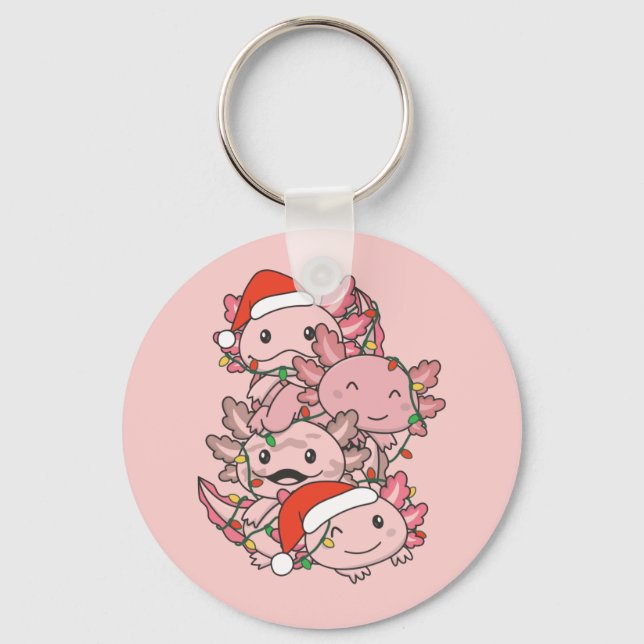 Axolotl Christmas Tree Christmas Animals Axolotls  Key Ring (Front)