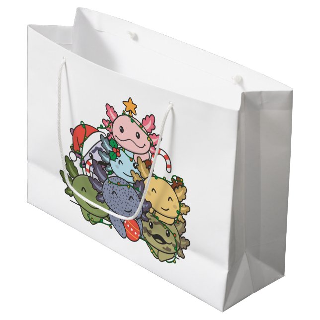 Axolotl Christmas Tree Funny Animal Christmas Large Gift Bag (Front Angled)