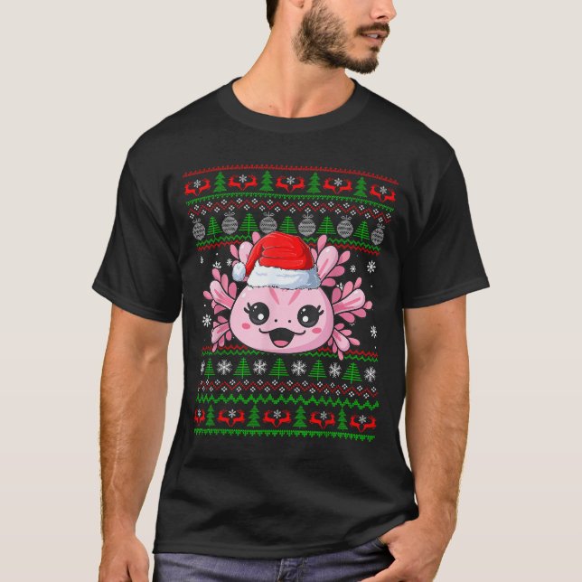 Axolotl Christmas Ugly Sweater Santa Axolotl Head  (Front)