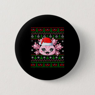 Axolotl Christmas Ugly Sweater Santa Axolotl Head  6 Cm Round Badge