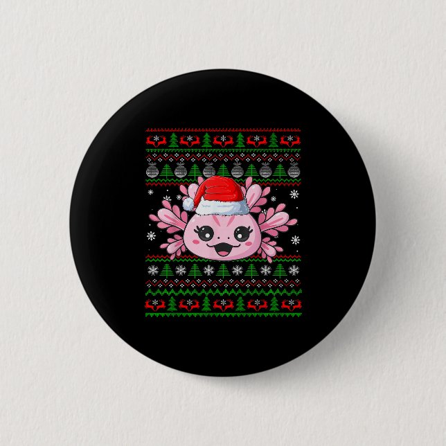 Axolotl Christmas Ugly Sweater Santa Axolotl Head  6 Cm Round Badge (Front)