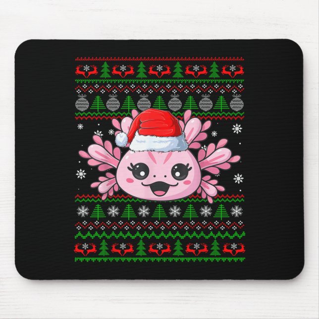 Axolotl Christmas Ugly Sweater Santa Axolotl Head  Mouse Mat (Front)